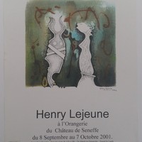 Affiche pour l'exposition Henry Lejeune : Du Rétroviseur au Pare-brise , à l'orangerie du Domaine du Château de Seneffe (Seneffe) , du 8 septembre au 7 octobre 2001.
